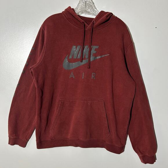 Nike Air Sportswear Maroon Black logo Pullover Hooded Sweatshirt Men’s Large - Picture 1 of 7